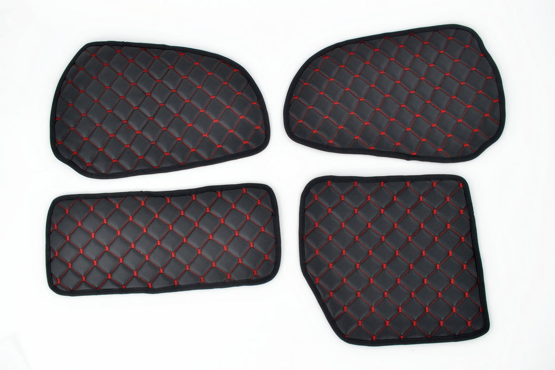 Tapis de panneaux de porte – cuir synthétique (éco-cuir), adapté pour Scania R Series 1998–2010, conduite à droite, noir avec surpiqûres rouges