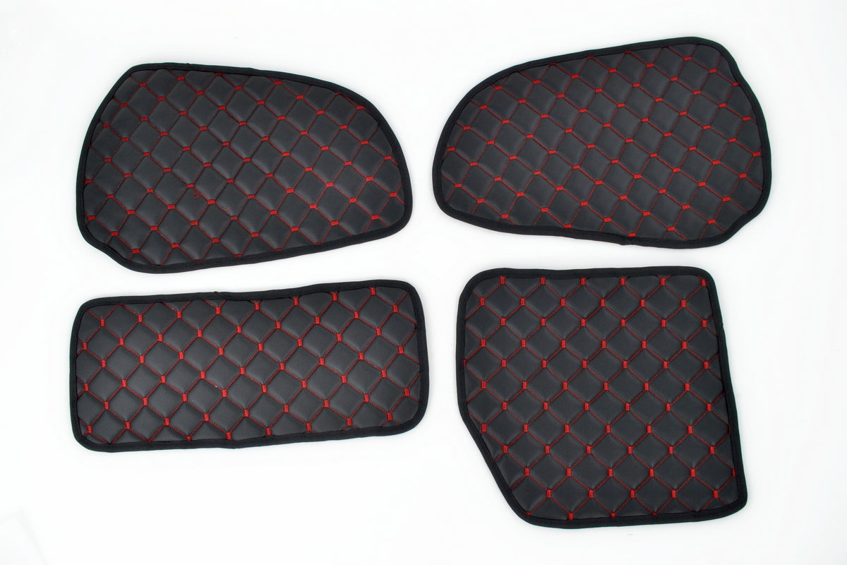 Tapis de panneaux de porte – cuir synthétique (éco-cuir), adapté pour Scania R Series 1998–2010, conduite à droite, noir avec surpiqûres rouges