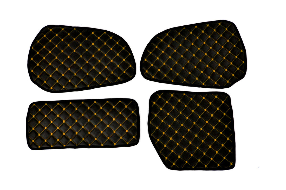 Tapis de panneaux de porte en cuir synthétique (éco-cuir) – adapté pour Scania R Series jusqu’à 2010, noir avec surpiqûres jaunes