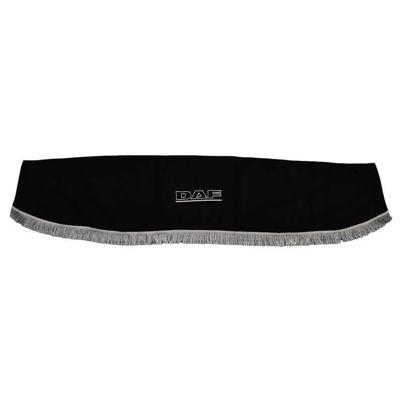 Rideau de pare-brise avant adapté pour camion DAF – Noir avec pompons blancs, pièce unique