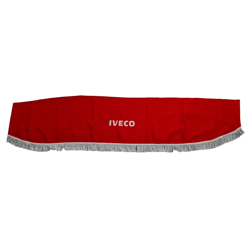 Μπροστινή κουρτίνα παρμπρίζ κατάλληλη για φορτηγό Iveco – Κόκκινη, μονοκόμματη, με λευκές φούντες
