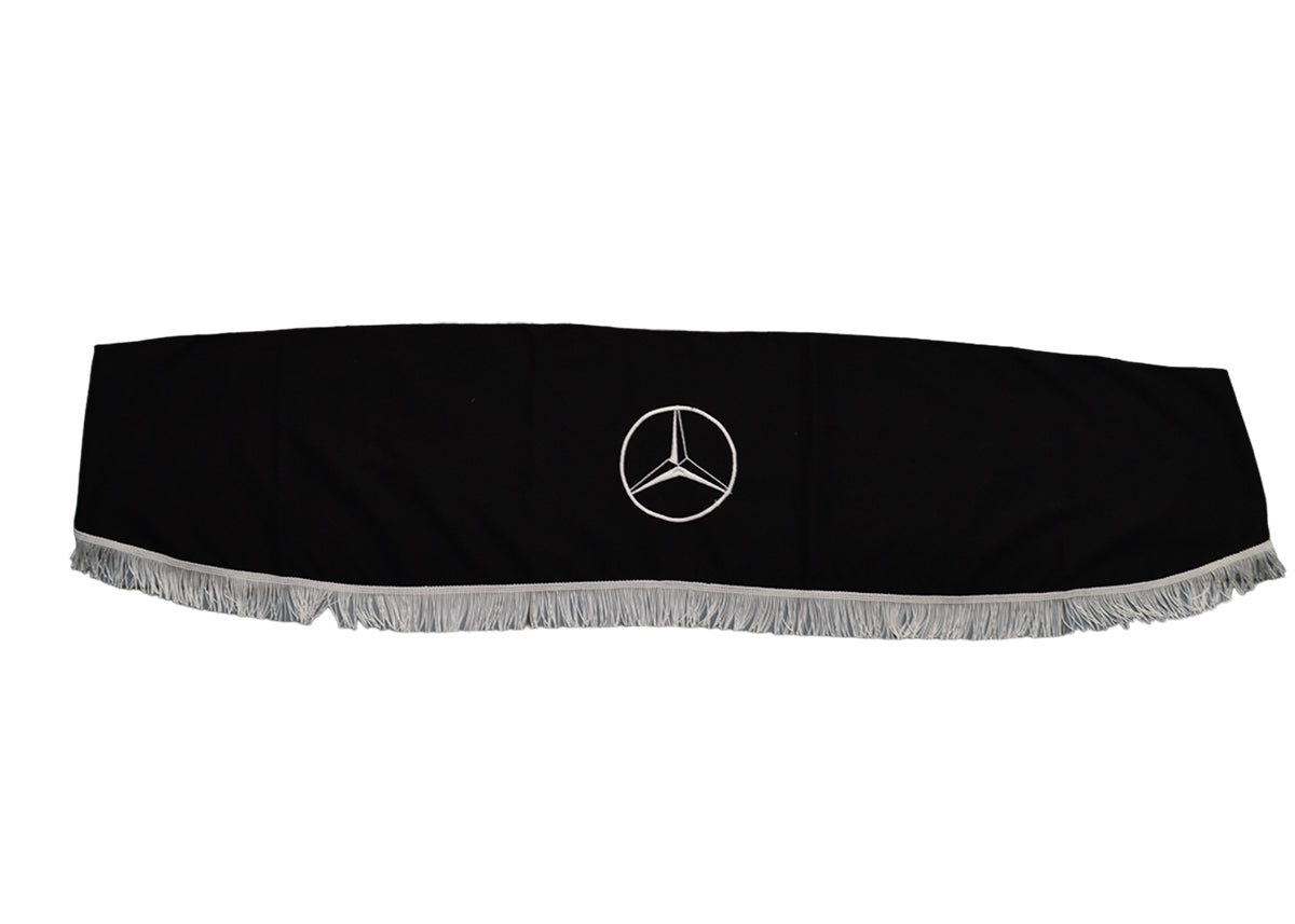 Rideau de pare-brise avant pour camion – adapté pour Mercedes, une pièce, noir avec franges blanches