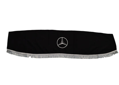 Rideau de pare-brise avant pour camion – adapté pour Mercedes, une pièce, noir avec franges blanches