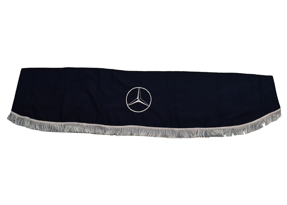 Rideau pare-brise avant adapté pour camion Mercedes – Pièce unique, bleu avec frange blanche