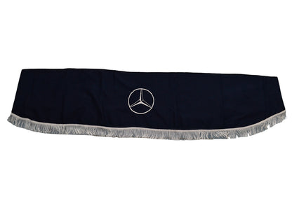 Rideau pare-brise avant adapté pour camion Mercedes – Pièce unique, bleu avec frange blanche