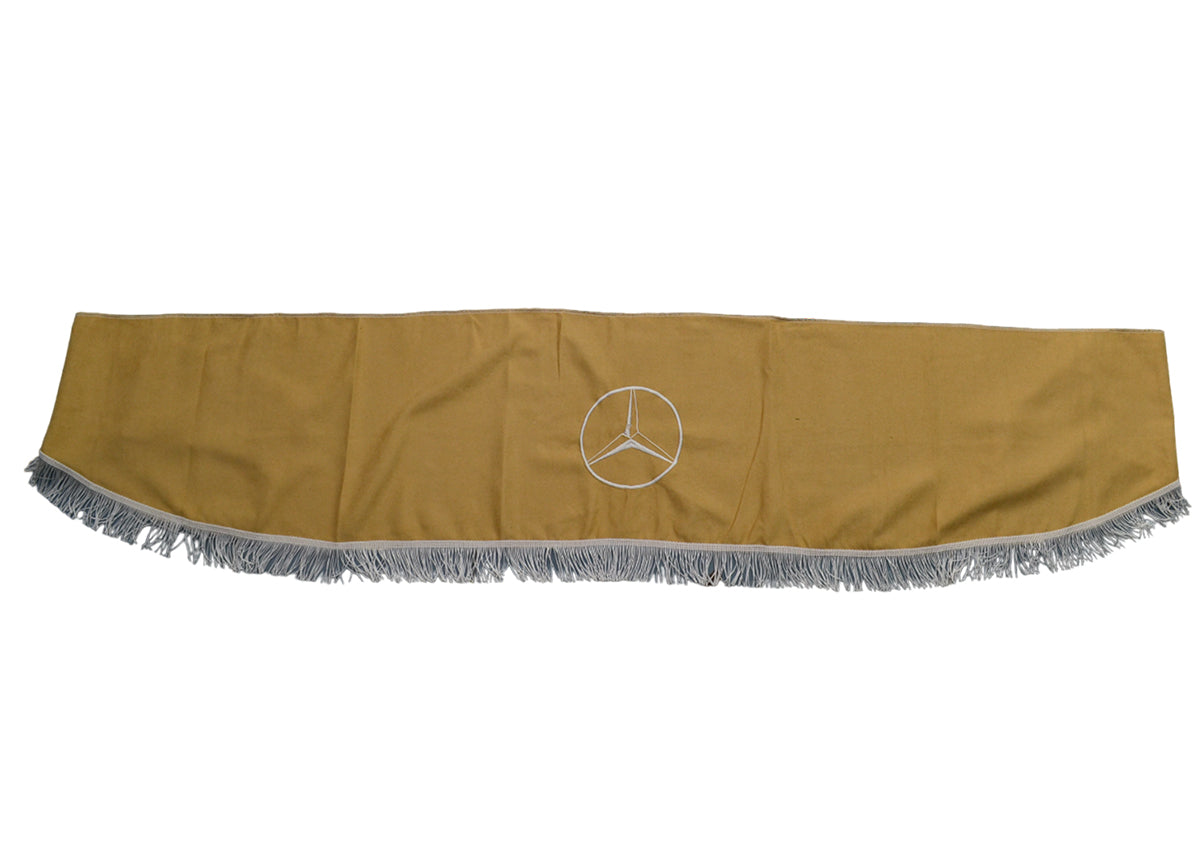 Rideau pare-soleil avant pour pare-brise adapté pour camions Mercedes – pièce unique beige avec logo et frange blanche