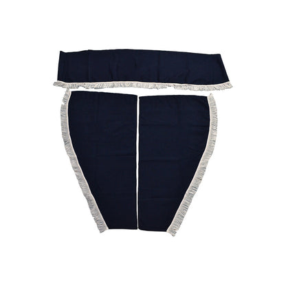 Jeu de rideaux pour camion adapté pour Scania – 3 pièces, bleu avec franges blanches
