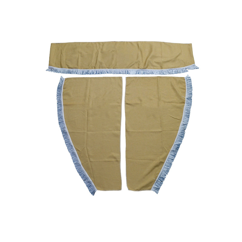 Jeu de rideaux pour camion adapté pour Scania – 3 pièces beige avec franges blanches
