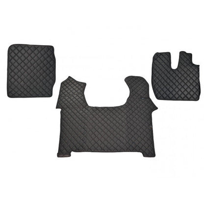 Tapis de sol en cuir pour conduite à droite – adapté pour Iveco Stralis S-Way 2019, noir avec surpiqûres rouges