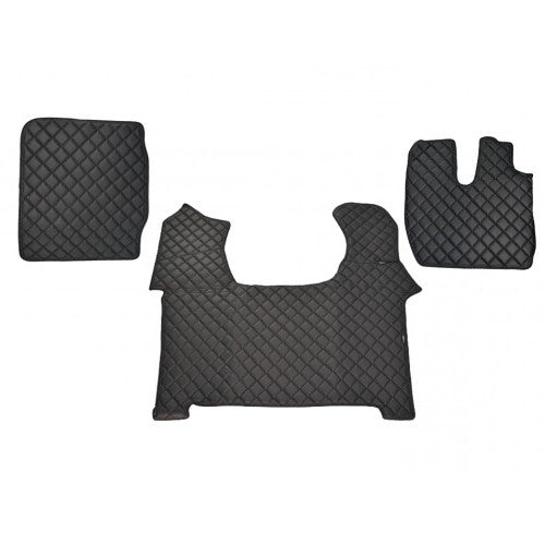 Tapis de sol en cuir pour conduite à droite – adapté pour Iveco Stralis S-Way 2019, noir avec surpiqûres rouges