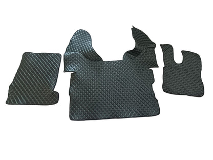 Tapis de sol en cuir synthétique (éco-cuir) noir – adapté pour DAF 106, conduite à droite, surpiqûres vertes, 2015+