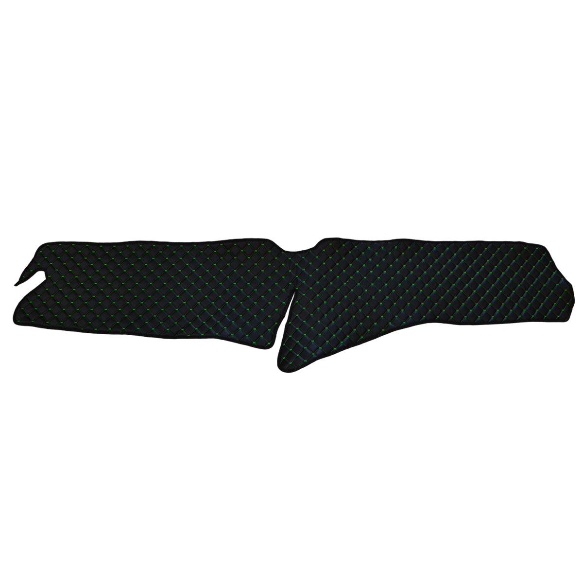 Tapis de tableau de bord – Volant à droite, cuir synthétique (éco-cuir), noir avec surpiqûres vertes, adapté pour Scania R 2017+, sans trou