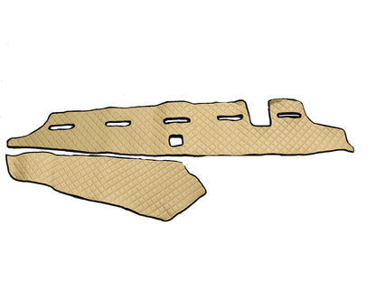 Tapis de tableau de bord – Autour du montant, cuir synthétique beige (éco-cuir), adapté pour Volvo FH5 2020+, conduite à droite, avec découpe pour capteur