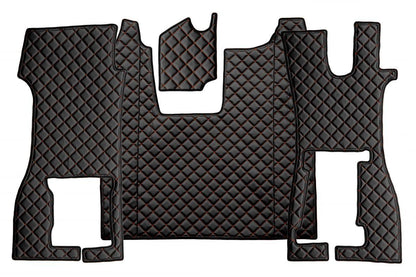 Jeu de tapis de sol en cuir synthétique (éco-cuir) – adapté pour Scania R, volant à droite, noir avec surpiqûres rouges