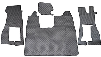 Jeu de tapis de sol en cuir synthétique (éco-cuir) gris – conduite à droite, adapté pour Scania R avec siège passager rabattable (à partir de 2016)