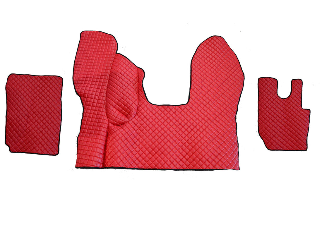 Tapis de sol en cuir synthétique (éco-cuir) pour conduite à droite – adapté pour DAF CF Euro 6 boîte automatique, rouge
