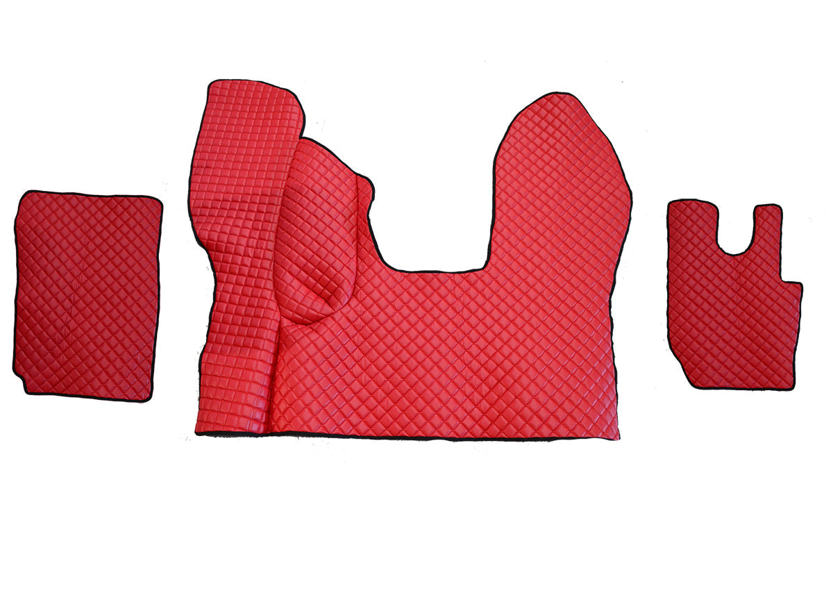 Tapis de sol en cuir synthétique (éco-cuir) pour conduite à droite – adapté pour DAF CF Euro 6 boîte automatique, rouge
