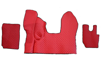 Tapis de sol en cuir synthétique (éco-cuir) pour conduite à droite – adapté pour DAF CF Euro 6 boîte automatique, rouge