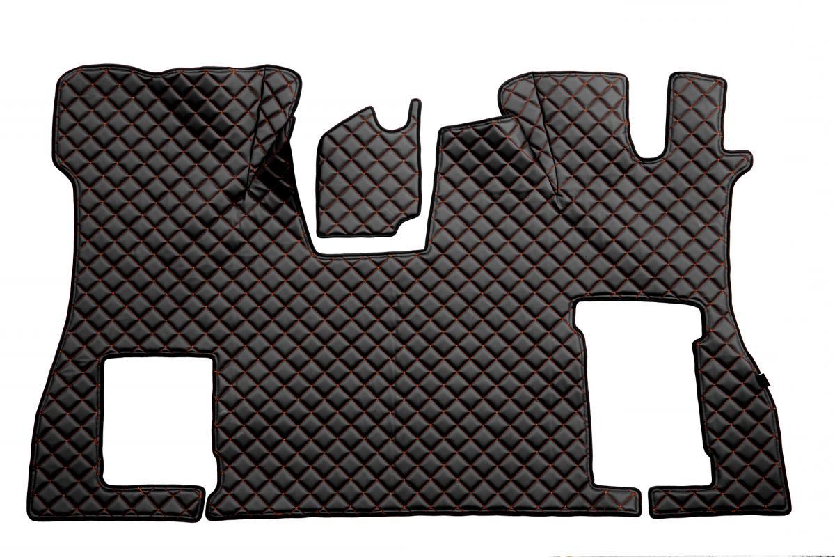 Tapis de sol en cuir – conduite à droite, adapté pour Scania S Flat Floor, noir avec surpiqûres rouges, 2016+
