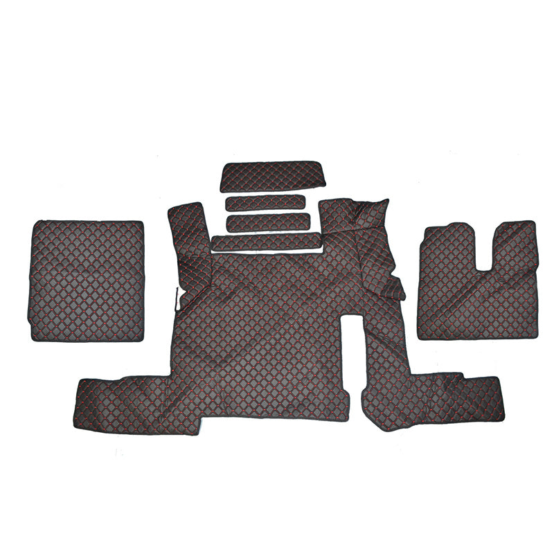Tapis de sol en cuir pour conduite à droite – adaptés pour MAN TGX Automat Two Drawers (à partir de 2018), noir avec surpiqûres rouges