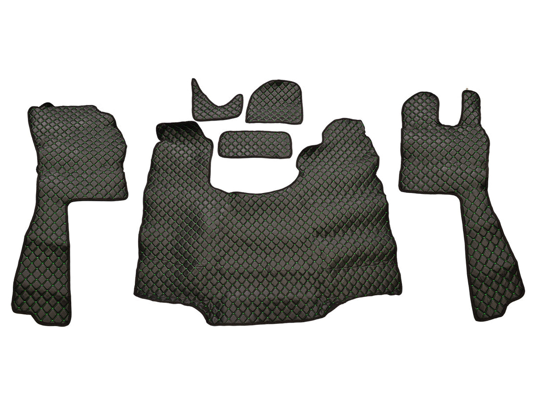 Tapis de sol droit en cuir synthétique (éco-cuir) – adapté pour Scania G 2005–2016 boîte automatique, noir avec surpiqûres vertes