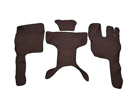 Tapis de sol en cuir synthétique noir – surpiqûres rouges, conduite à droite, adapté pour Volvo FM4 (2013+)