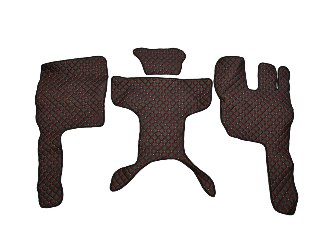 Черни подови стелки от изкуствена кожа (еко кожа) – червен шев, дясна дирекция, подходящ за Volvo FM4 (2013+)