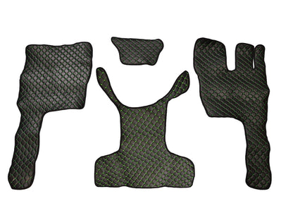 Tapis de sol en cuir synthétique (éco-cuir) noir pour conduite à droite – surpiqûres vertes adapté pour Volvo FM4 (2013+)