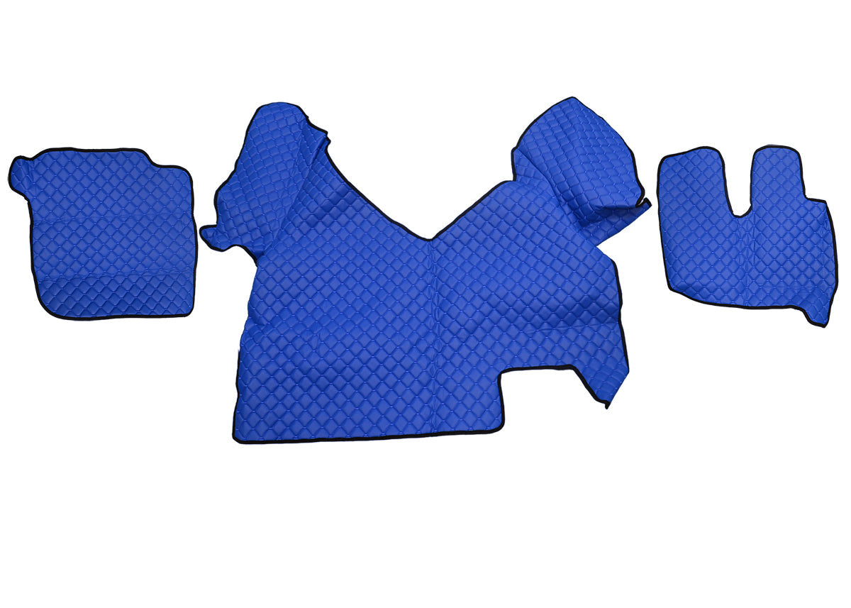 Tapis de sol en cuir synthétique (éco-cuir) bleu – adapté pour Iveco Hi Way, conduite à droite