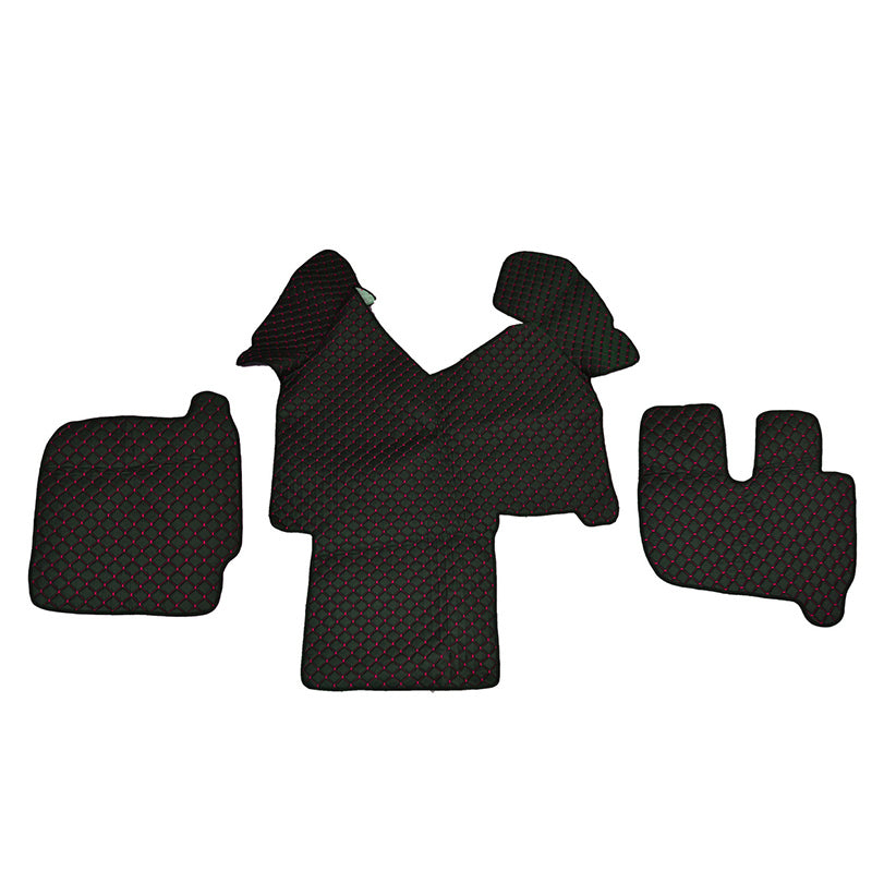 Tapis de sol en cuir synthétique (éco-cuir) – Conduite à droite, noir avec surpiqûres rouges, adapté pour Iveco Stralis