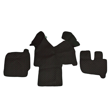 Tapis de sol en cuir synthétique (éco-cuir) – Conduite à droite, noir avec surpiqûres rouges, adapté pour Iveco Stralis