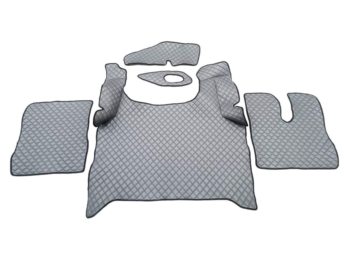 Tapis de sol en cuir synthétique (éco-cuir) gris pour conduite à droite – adapté pour MAN TGX 2020+, surpiqûres grises