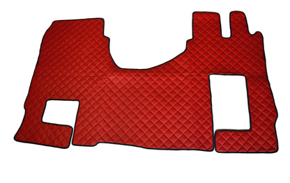 Tapis de sol en cuir synthétique (éco-cuir) rouge – adapté pour Mercedes Actros MP4, RHD, boîte manuelle, 2011–2019