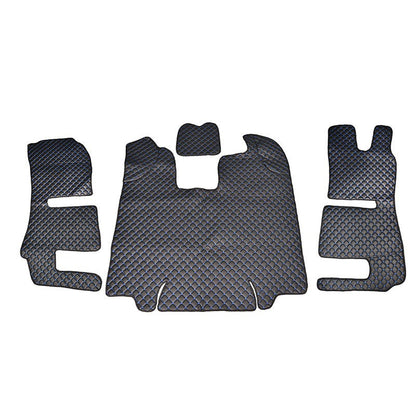 Tapis de sol en cuir synthétique noir pour conduite à droite – adapté pour Scania R, surpiqûres bleues, sièges à suspension pneumatique, 2013–2016