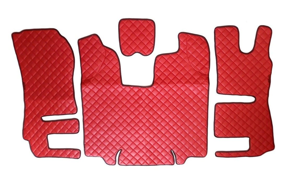 Πατάκια δαπέδου από τεχνητό δέρμα (eco leather) για δεξιοτίμονo – κατάλληλο για Scania R 2013–2016, κόκκινα