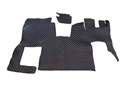 Tapis de sol en cuir synthétique (éco-cuir) noir – conduite à droite, surpiqûres blanches, adapté pour Scania S 2020+ avec siège passager rabattable