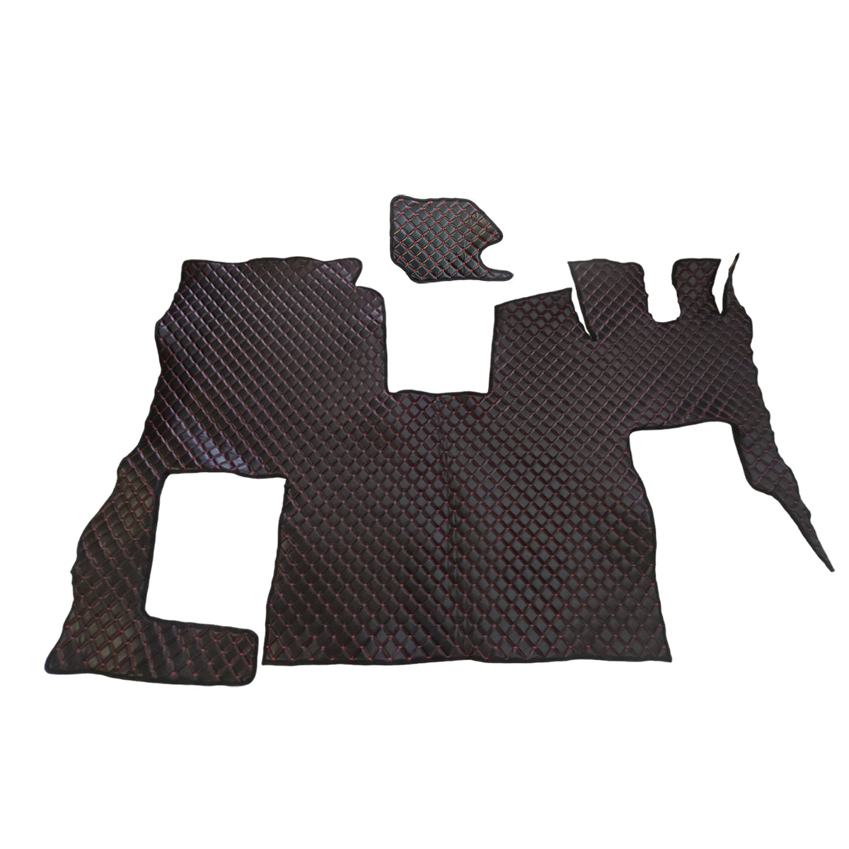 Tapis de sol en cuir synthétique (éco-cuir) noir pour conduite à droite – surpiqûres rouges, adapté pour Scania S 2020+, siège passager rabattable