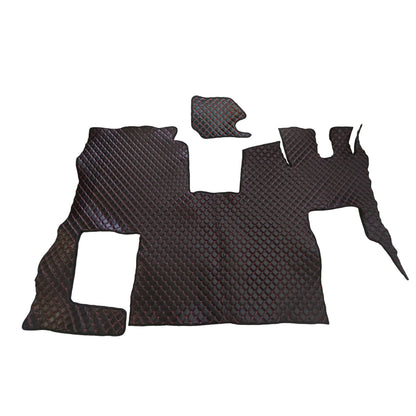 Tapis de sol en cuir synthétique (éco-cuir) noir pour conduite à droite – surpiqûres rouges, adapté pour Scania S 2020+, siège passager rabattable