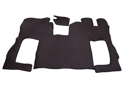 Tapis de sol noirs en cuir synthétique (éco-cuir) – adapté pour Scania S 2020+, conduite à droite, surpiqûres rouges