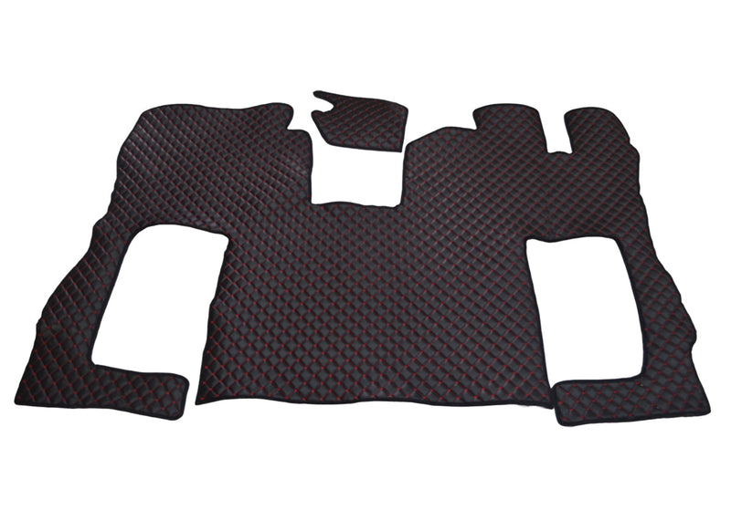 Стелки от черна еко кожа за под – десен волан, Scania S 2020+, червен шев