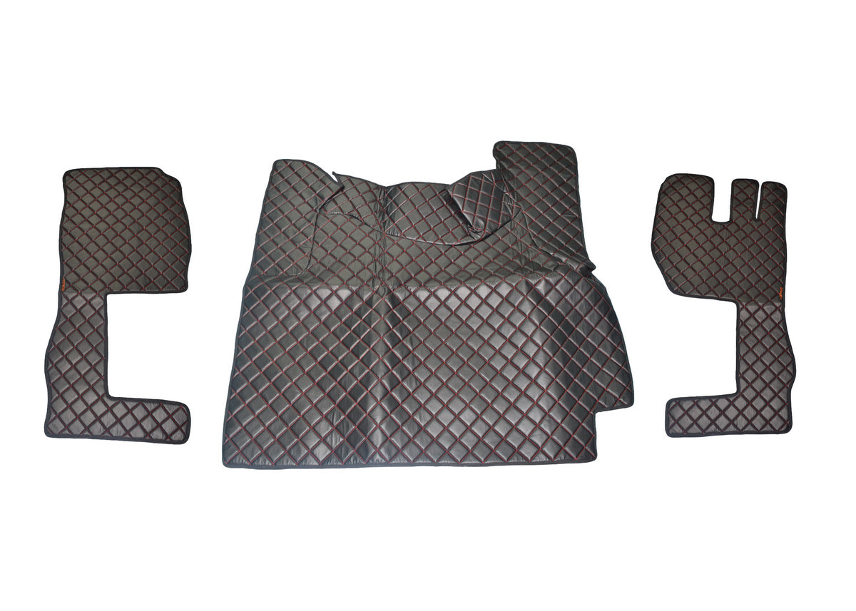 Tapis de sol en cuir synthétique (éco-cuir) noir – surpiqûres rouges, conduite à droite, adapté pour Volvo FH 2009–2013