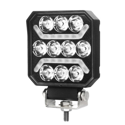 Projecteur de travail LED carré à double fonction, faisceau spot 10 LED, DRL 18 LED, blanc, 10–30 V, IP67 IP69K