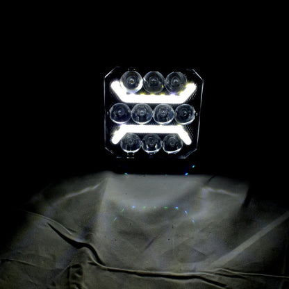 Projecteur de travail LED carré à double fonction, faisceau spot 10 LED, DRL 18 LED, blanc, 10–30 V, IP67 IP69K