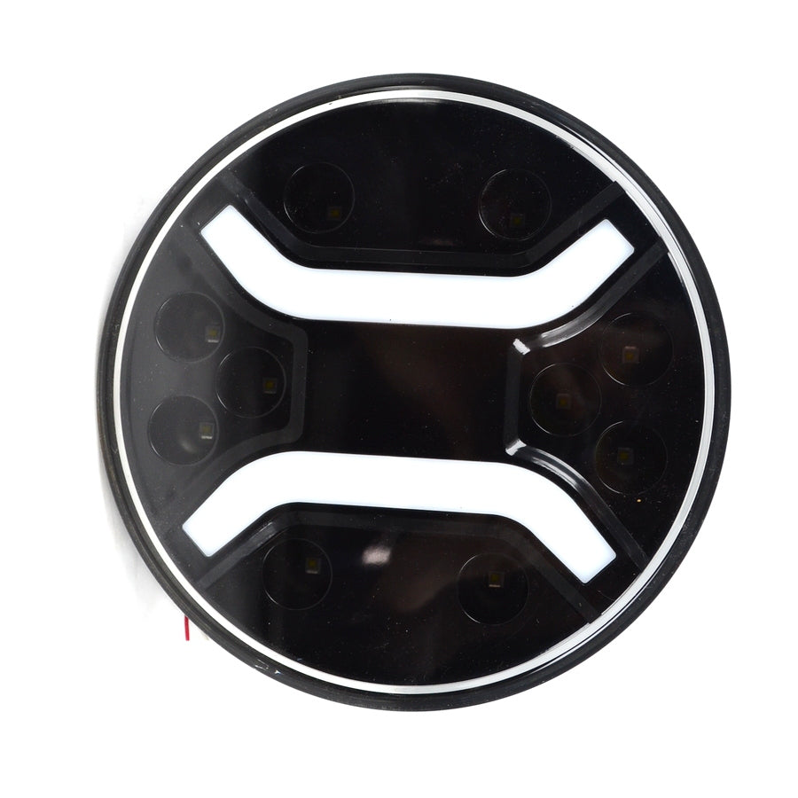 Projecteur longue portée halogène rond combiné avec DRL néon blanc/jaune, 12/24 V, 180 mm