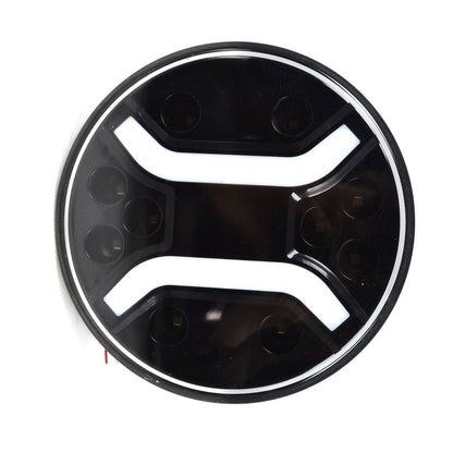 Projecteur longue portée halogène rond combiné avec DRL néon blanc/jaune, 12/24 V, 180 mm