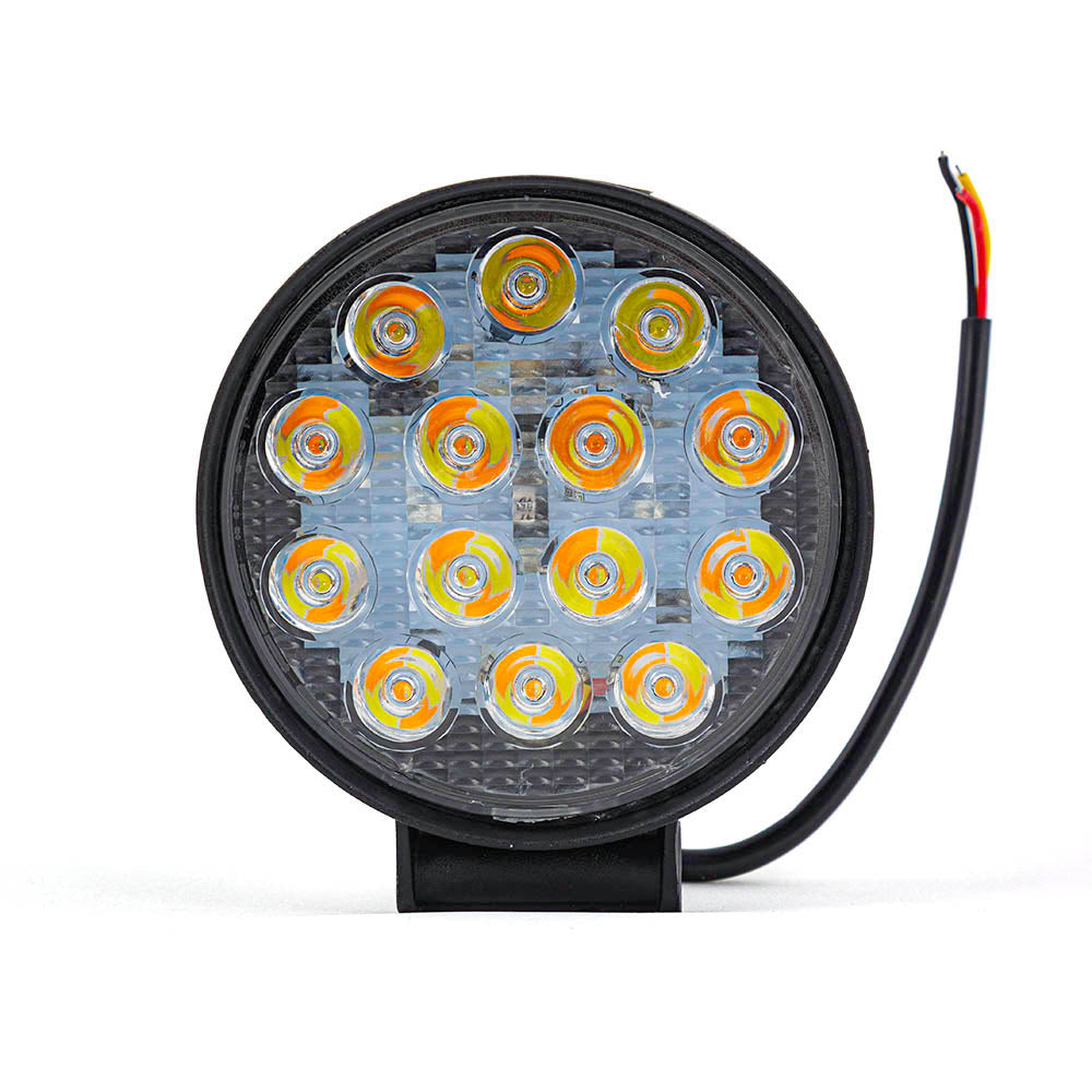Rundes LED-Nebellicht mit Blinker- und Blitzfunktion, Weiß/Gelb, 5 Modi, 14 LEDs, 42 W, Aluminiumgehäuse