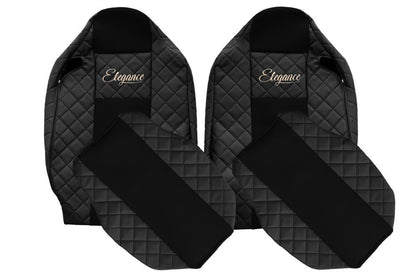 Housses de siège – adapté pour Renault T 2014–2021, série Elegance, noir avec surpiqûres rouges, appuie-tête intégrés