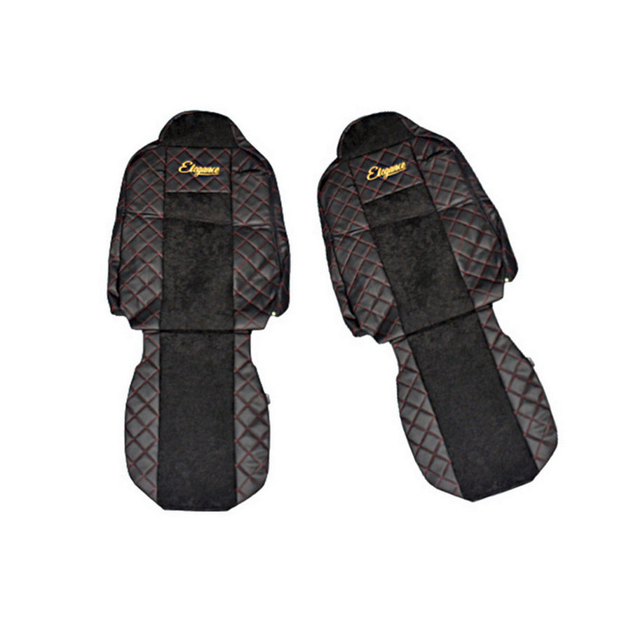 Housses de siège Elegance – adapté pour Iveco Stralis Hi-Way, noir avec surpiqûres rouges