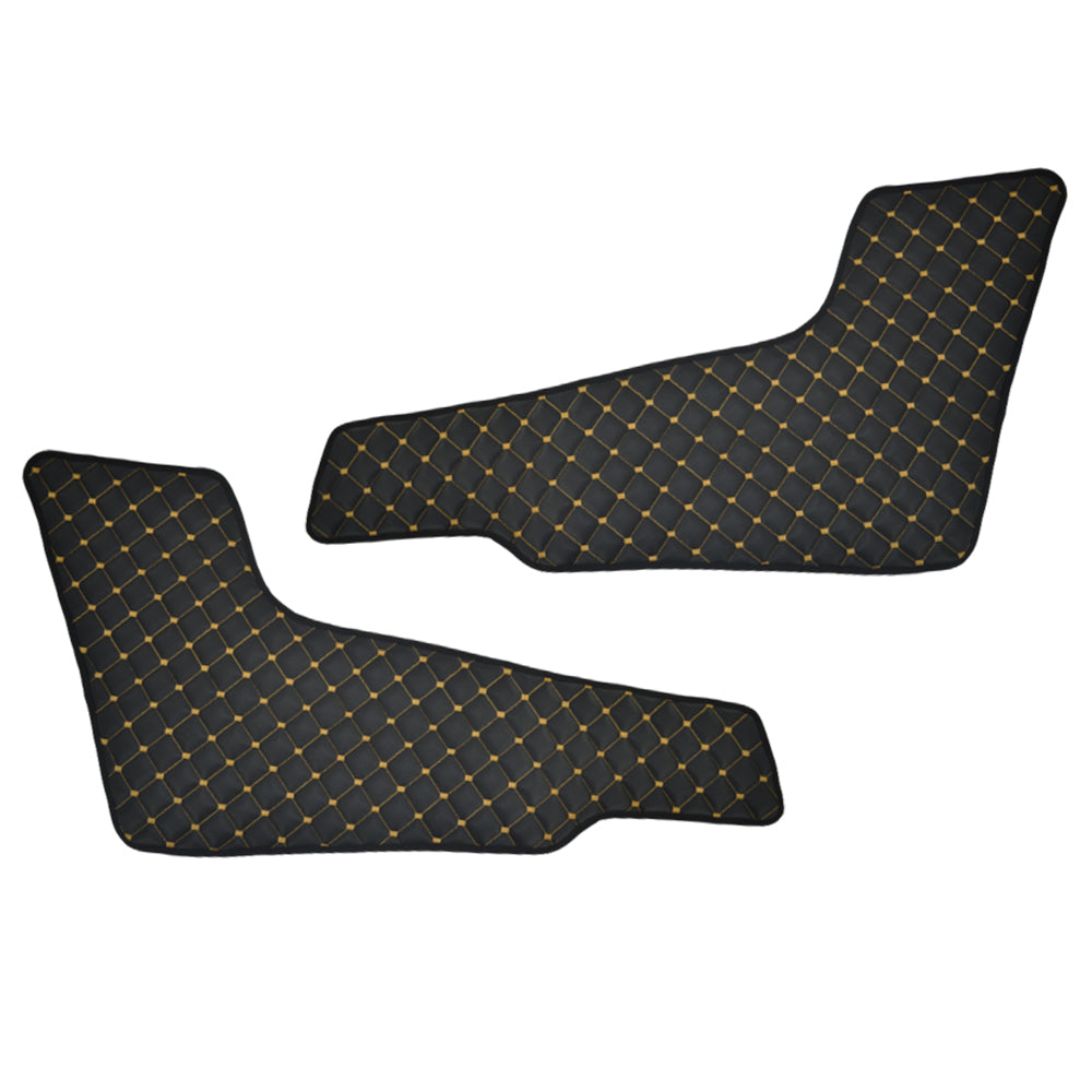 Tapis de sol de porte – cuir synthétique (éco-cuir), noir avec surpiqûres jaunes, adapté pour Volvo FH4 2013+, jeu de 2