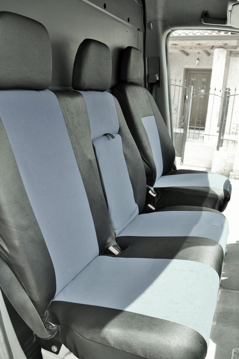 Jeu de housses de sièges, adapté pour Mercedes Sprinter – 2+1 places, 2006–2018, tissu noir/gris
